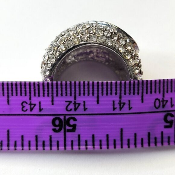 Two Tone Silver and Black Color Wide Ring Concave Design with Rhinestones Sz 5 - Picture 8 of 14